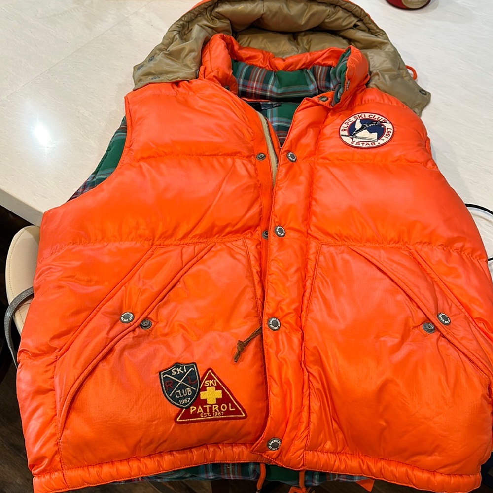 Polo Ralph Lauren mens size large orange puffer vest great condition